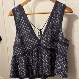 Lucky Brand Navy Patterned Sleeveless Blouse